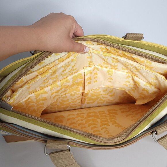 Large Laptop Bag Triple Compartment Multicoloured Neutral Stripes - Picture 8 of 16